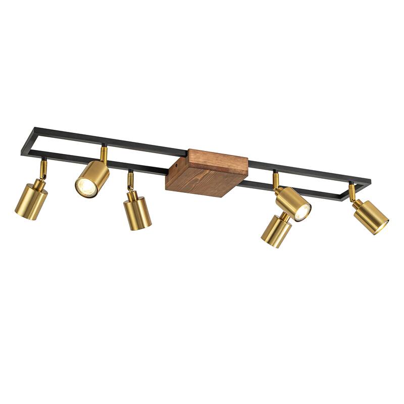 6 Light Farmhouse Rectangle Flush Mount Ceiling Fixture Track Light with Rotating Head - Gold