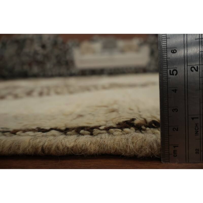 Hand Knotted Oriental 100% Wool Carpet Modern Tribal Beige & Ivories Moroccan Area Rug - 9' 7'' X 6' 8''