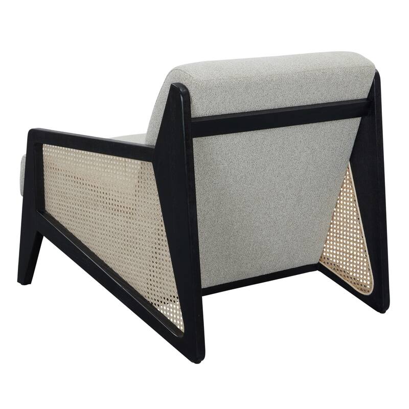 Kratz Modern Beige Fabric & Rattan & Black Walnut Accent Chair