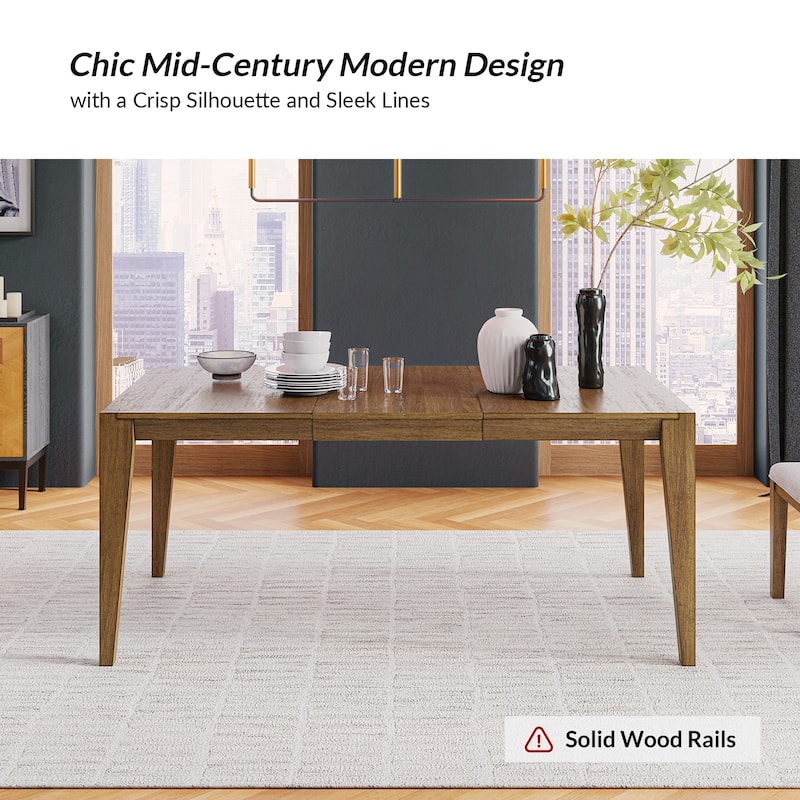 Estela Mid-century Modern Natural Rubberwood 70 in Four Leg Dining Table Seats 8 by HULALA HOME