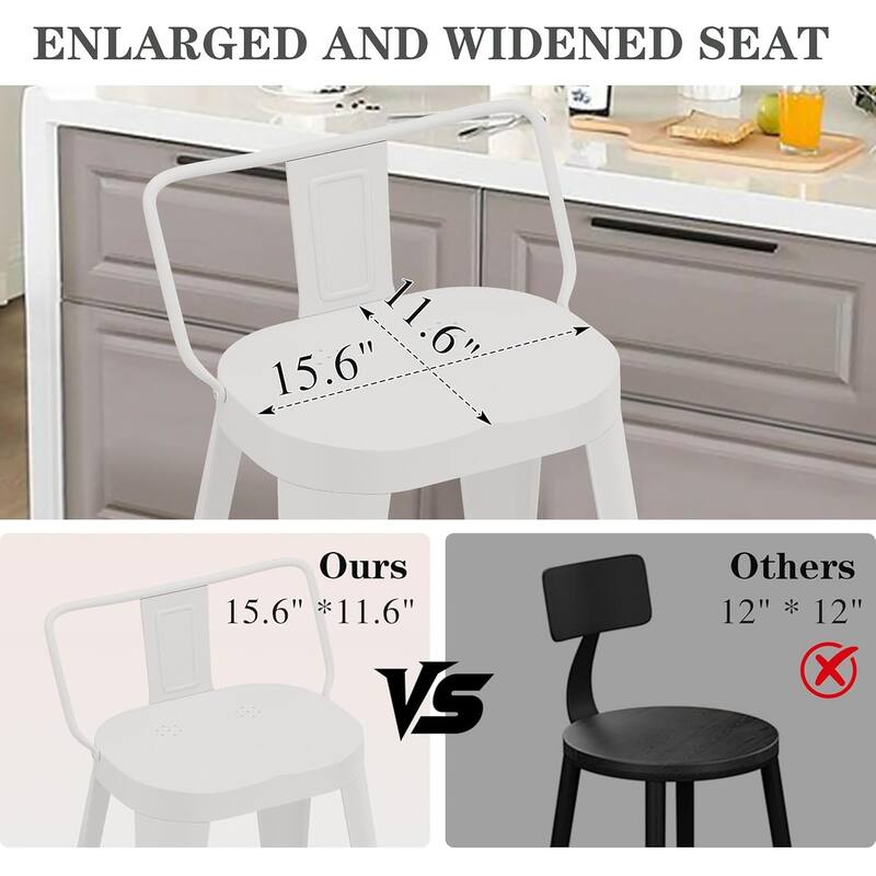 Industrial Metal Counter&Bar Stools Set of 4, 26" and 30" Seat Height Barstools with Large Seat and Low Back for Kitchen Island