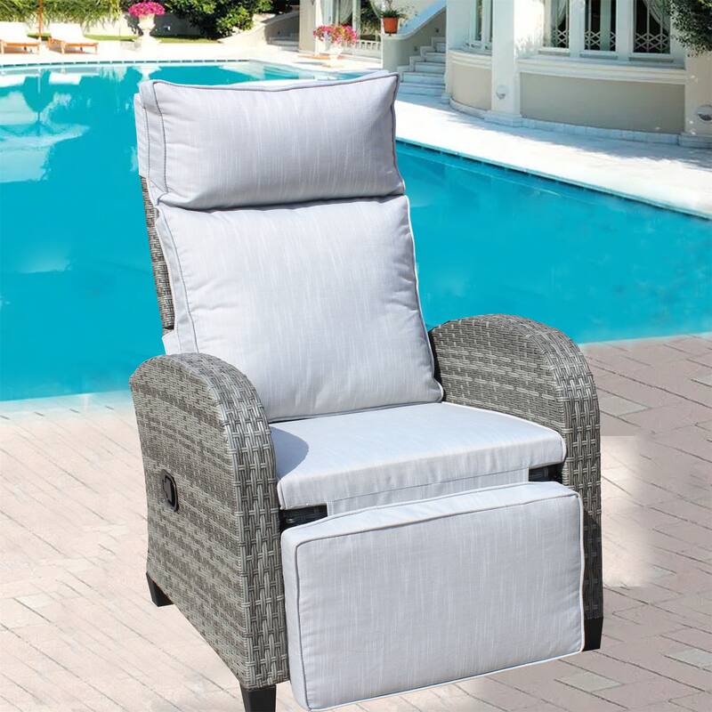 Outdoor Wicker Conversation Chairs w/ Adjustable Backrest and Armrests