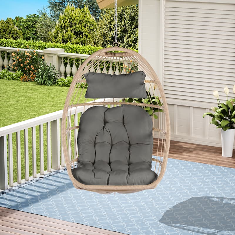 GDFStudio - Penelope Outdoor Rattan Egg Swing Chair for Relaxed and Stylish Garden Lounging - Dark Grey