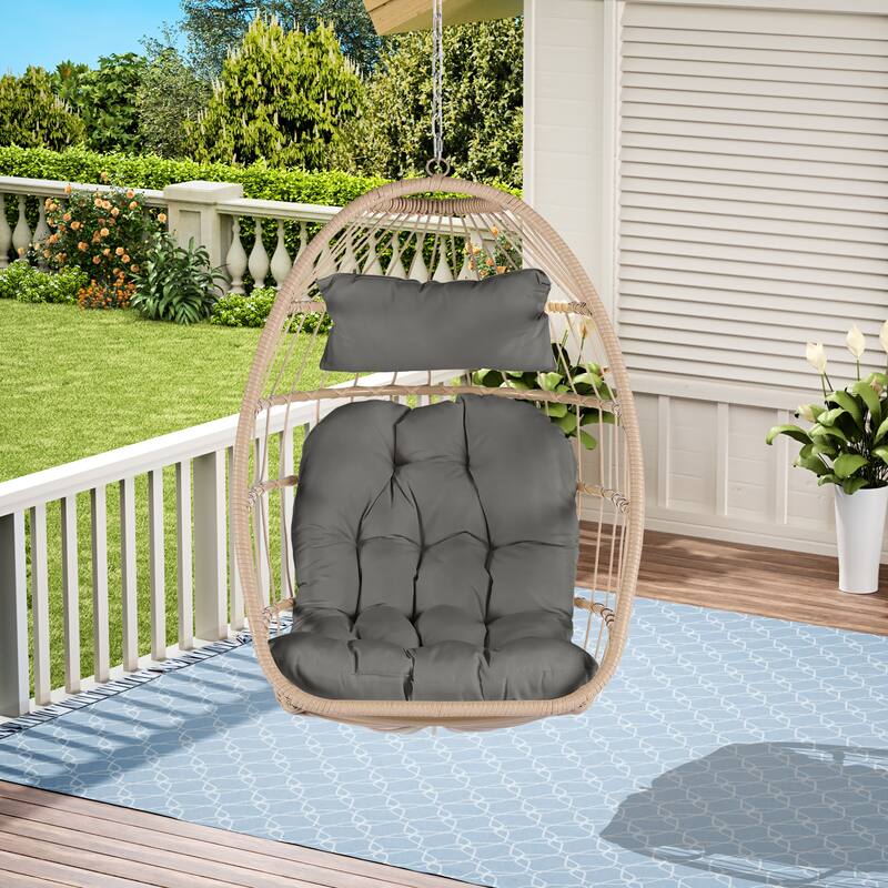 Outdoor Rattan Egg Swing Chairs with Cushions Hanging Basket Swing Hammock Chairs Hanging Rocking Chair Lounge Chair - Dark Gray