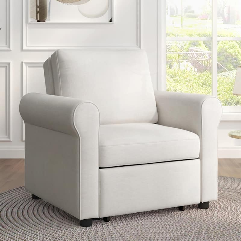 Convertible Sleeper Chair Bed with Adjust Backrest Into a Sofa - Cream