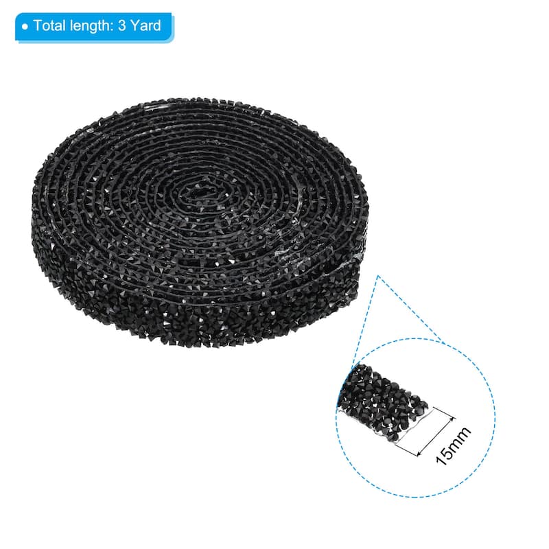 3 Yards Resin Rhinestone Ribbon Crystal Strips Hot Melt Adhesive - Black - 15mm