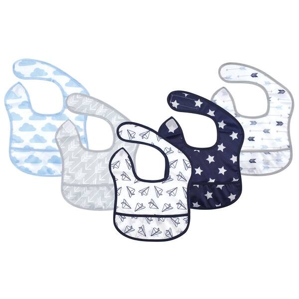 slide 1 of 1, Hudson Baby Infant Boy Waterproof Polyester Bibs 5pk, Paper Airplane, Beginner - Paper Airplane Beginner - Paper Airplane