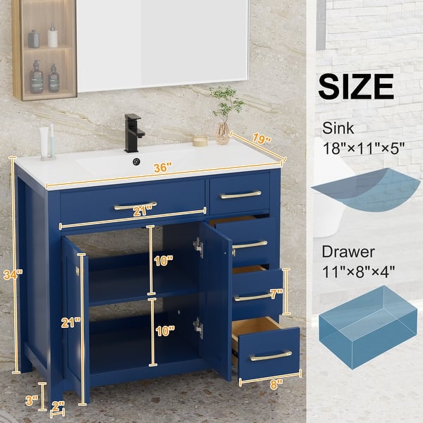 dimension image slide 5 of 12, Modern Bathroom Vanity with Sink & Faucet Storage Cabinet Set