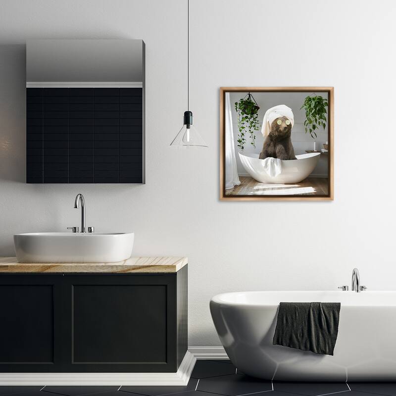 Stupell Bear in Refreshing Spa Bath Framed Floater Canvas Wall Art Design By CAD Designs