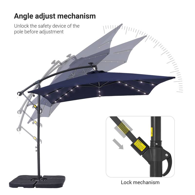 LIVOOSUN 8.2Ft LED Square Offset Hanging Patio Umbrellas w/Base