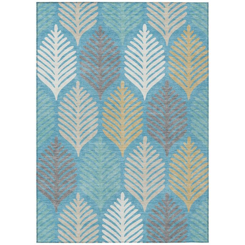 Machine Washable Indoor/ Outdoor Modern Fern Chantille Rug