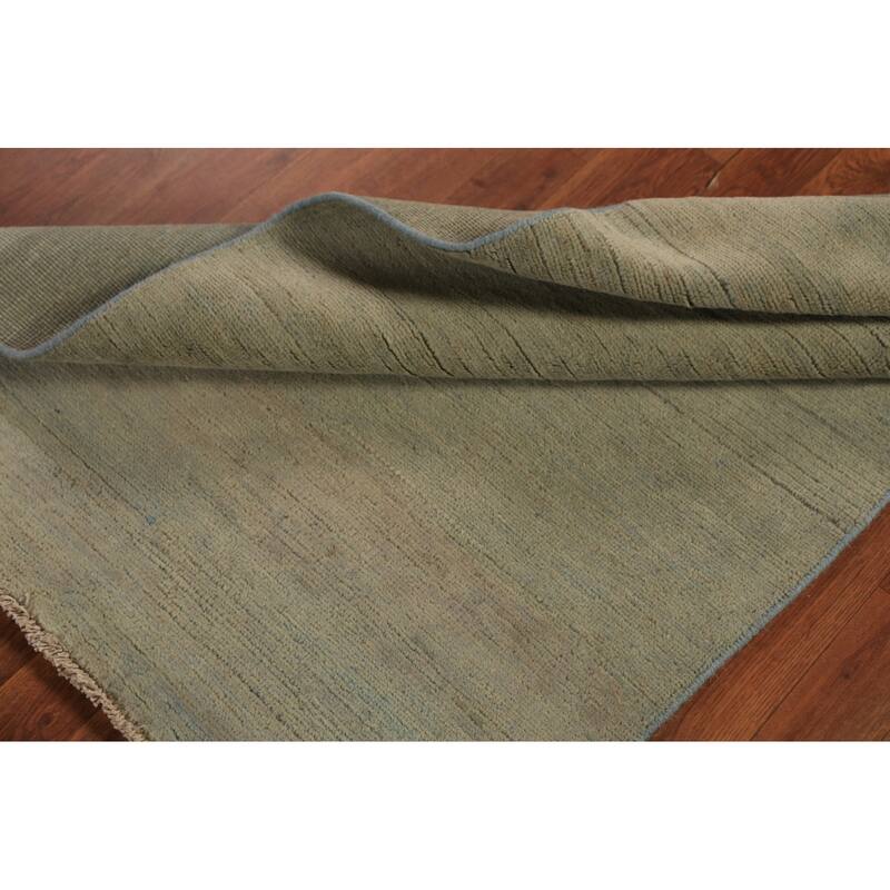 Solid Gabbeh Oriental Rug Handmade Solid Green Wool Carpet - 3'4" x 4'10"