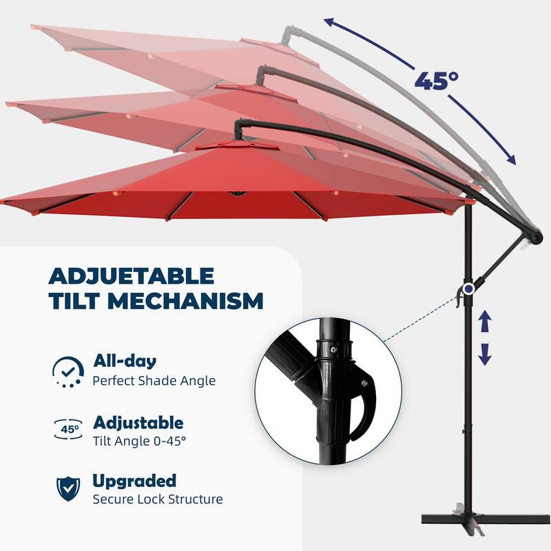 EROMMY 10ft Offset Hanging Umbrella - Easy Tilt, 99.9% UV Protection, Heavy-Duty Iron Frame