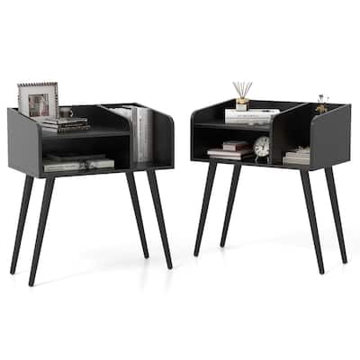 Gymax Set of 2 Mid Century Modern End Table w/ Open Shelves Metal
