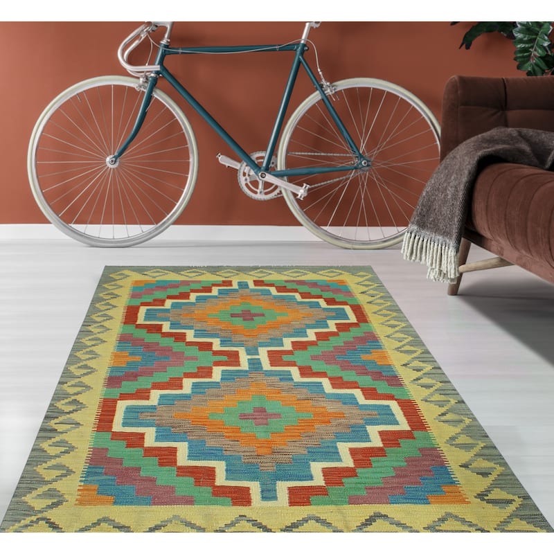 Noori Rug Sangat Flatweave Dora Gold/Grey Rug - 4'2" x 5'10"