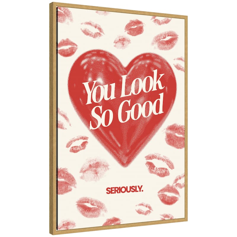Kate and Laurel You Look So Good Red Lipstick Inspirational Quote by Lucky Guava Framed Canvas Wall Art Print - 23x33
