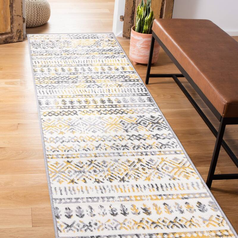 World Rug Gallery Distressed Boho Geometric Modern Area Rug