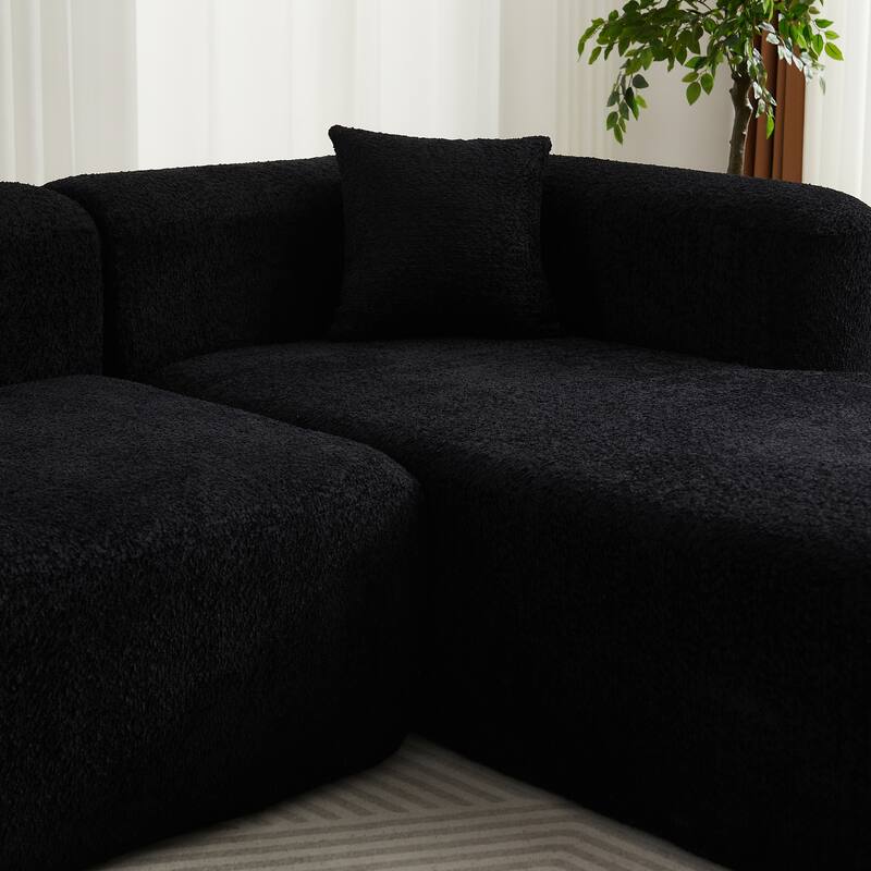 L-Shaped Modular Sectional Sofa, Comfy Chenille Boneless Cloud Couch, Corner Deep Seat Sofa with 2 Throw Pillows