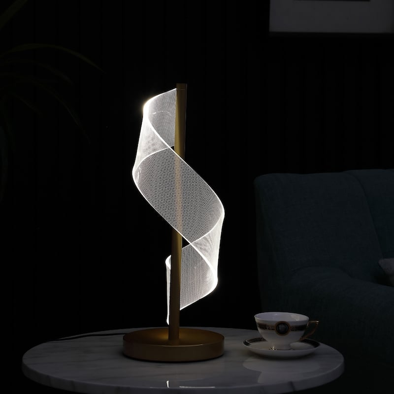 Gold Swirl Acrylic LED Table Lamp for Desk or Nightstand Lighting - 7" x 7" x 18.75"