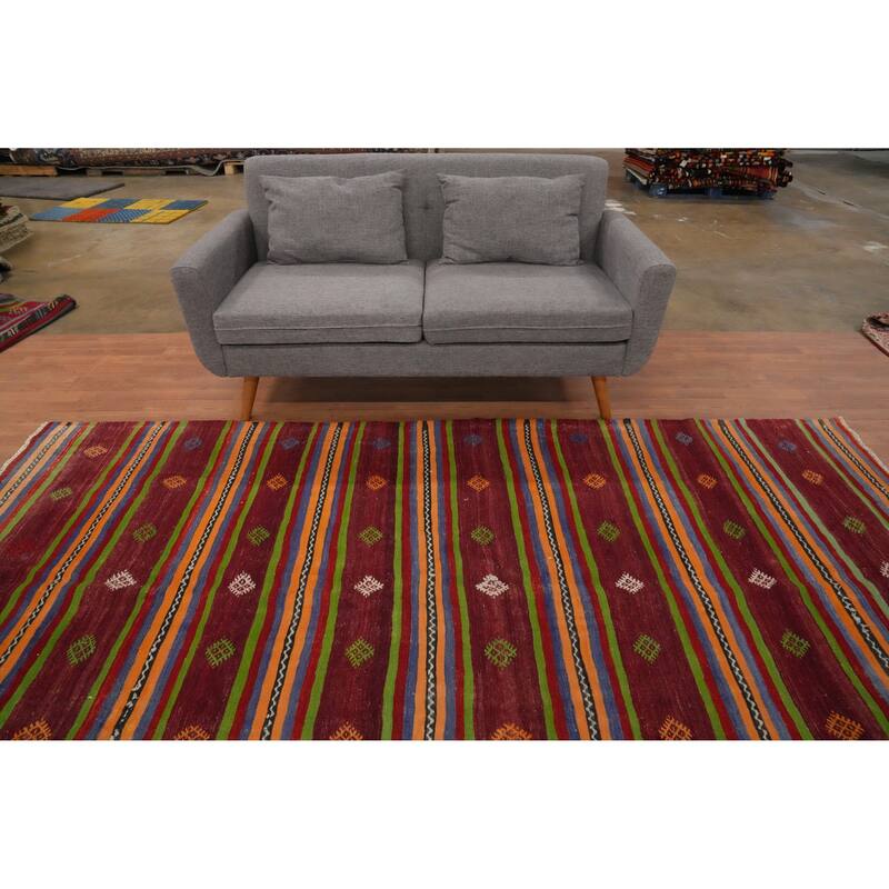 Hand Woven Oriental 100% Wool Carpet Southwestern Tribal Red Kilim Area Rug - 9' 11'' X 5' 4''