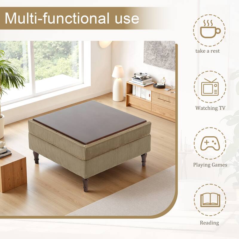 Corduroy Flip Top Dual-Use Storage Ottoman Coffee Table