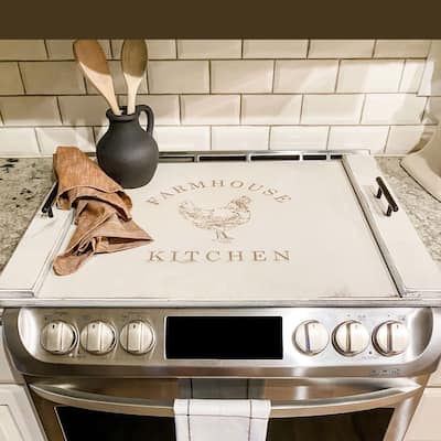 Ivory Farmhouse Kitchen Wooden Stove Cover - N/A