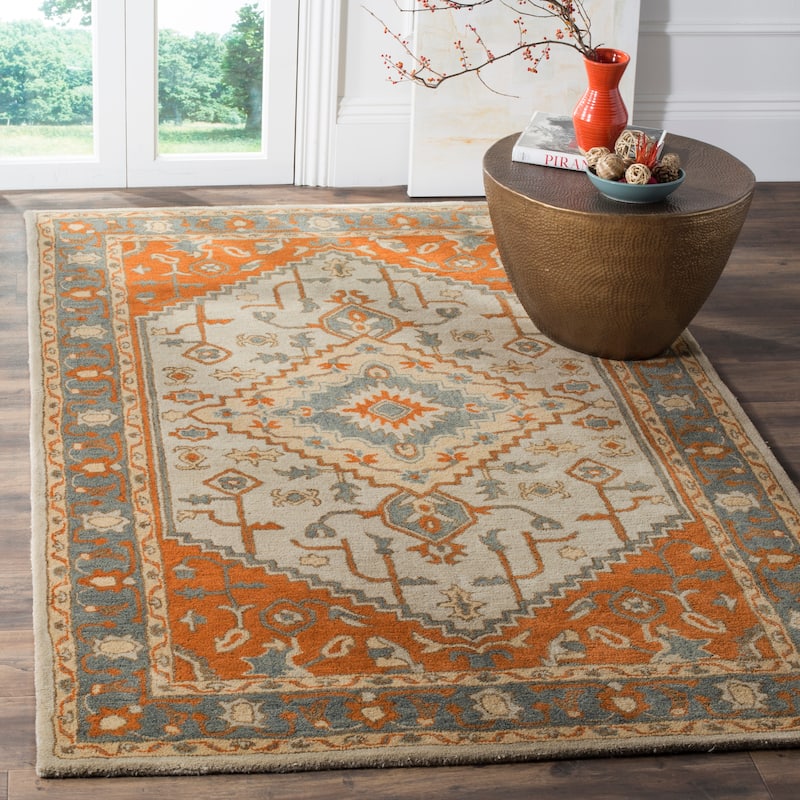 SAFAVIEH Handmade Heritage Seaflora Traditional Oriental Wool Rug - 8' x 10' - Light Blue/Rust