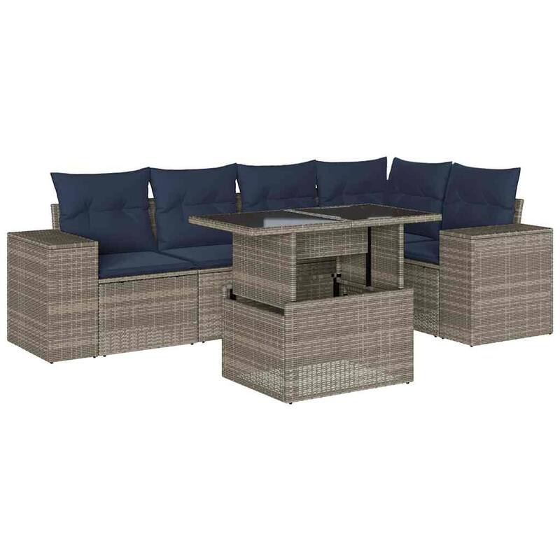 vidaXL Patio Sofa Set with Cushions Table and Couches 6 Piece Poly Rattan - 24.4" x 24.4" x 27.2"