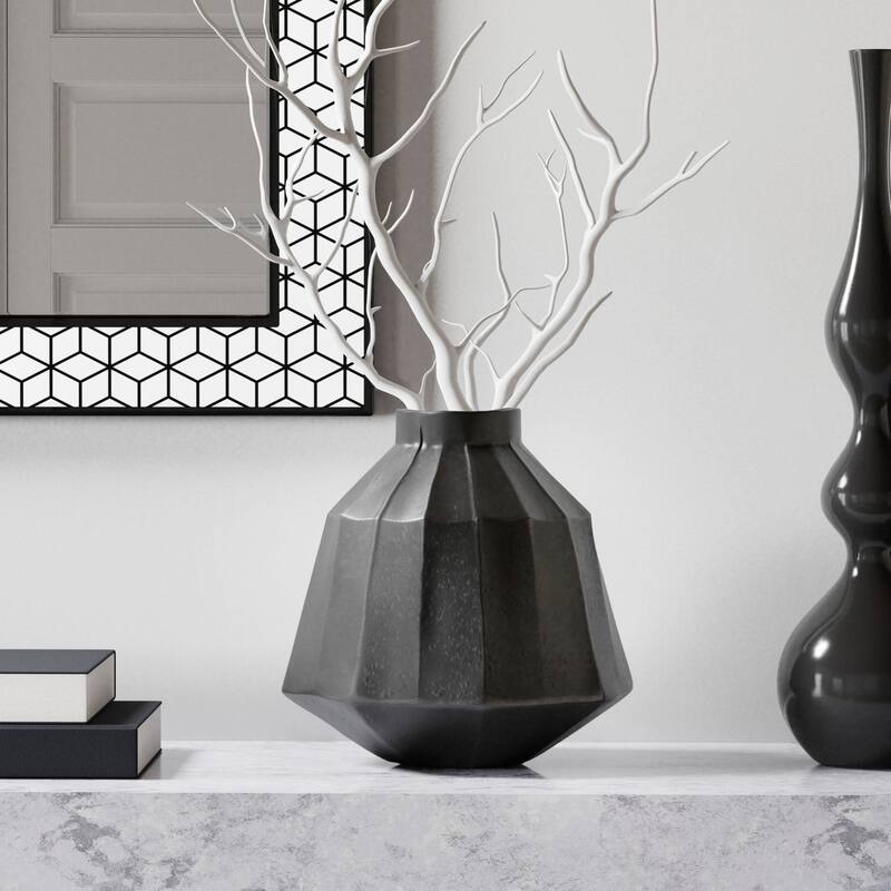 11 Inch Grey Round Aluminum Table Vase for Modern Decor