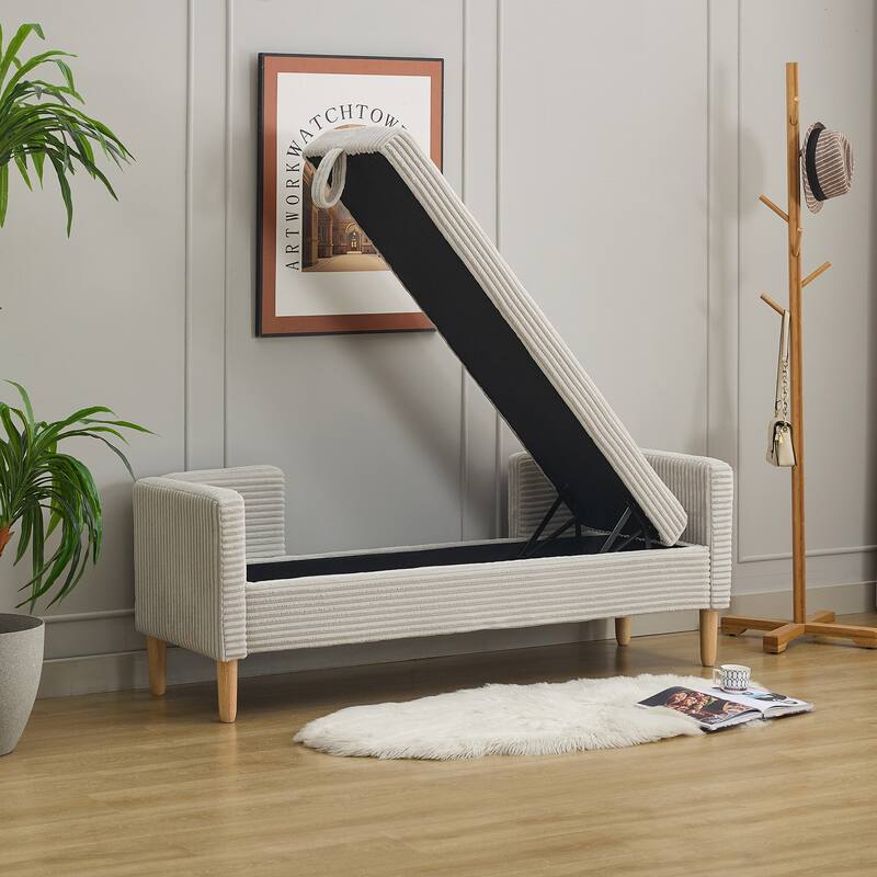 65.35"Wide Corduroy Storage Soft Bench with Armrests