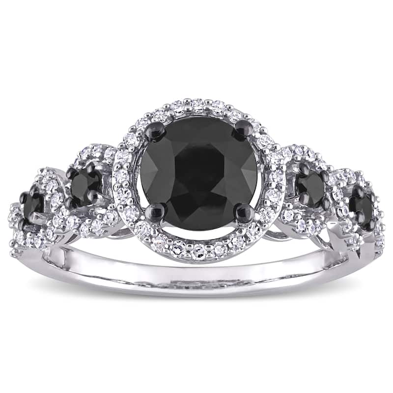 Miadora 2ct TDW Black and White Diamond Halo Engagement Ring in 10k White Gold