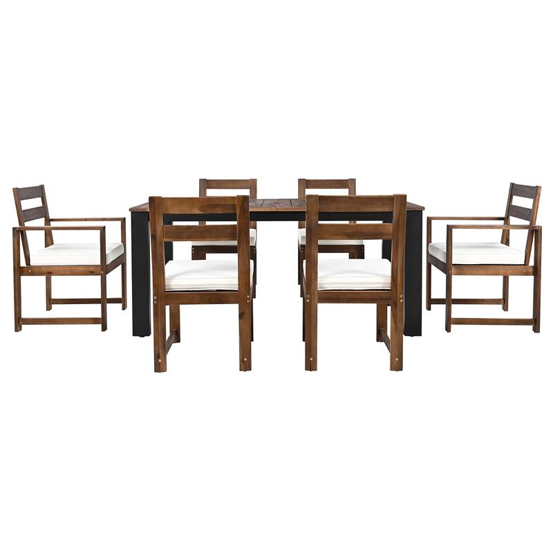 7-Piece Patio Table and Chairs Set with Umbrella Hole, 2 Armchairs & 4 Side Chairs
