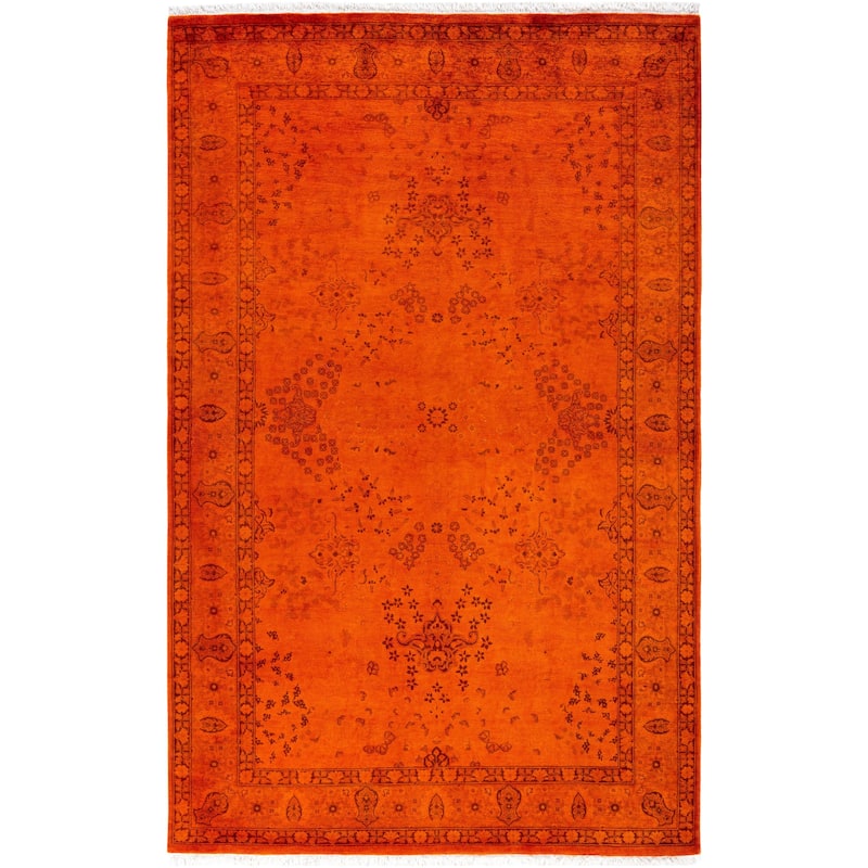 Overdyed One-of-a-Kind Hand-Knotted Area Rug - Orange - 4' 7" x 7' 2"