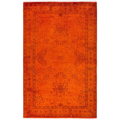 Overdyed One-of-a-Kind Hand-Knotted Area Rug - Orange - 4' 7" x 7' 2"
