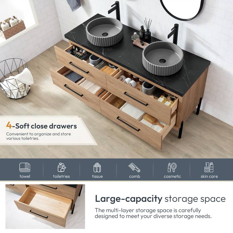 Trento Bath Vanity, Sintered Stone Top with Concrete Sink without Mirror