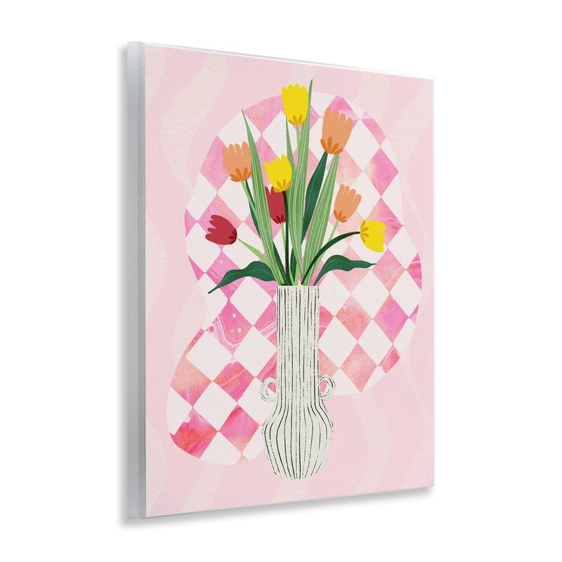 Stupell Yellow Tulip Vase on Checkered Wall Plaque Art Design By Ziwei Li