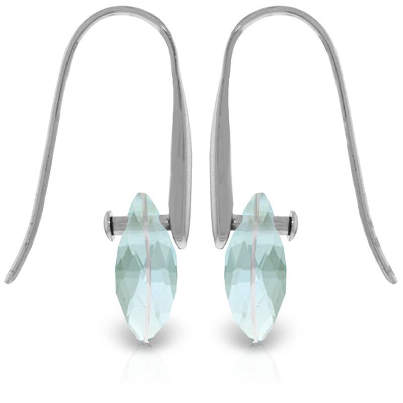 14K Solid Gold Fish Hook Earrings w/ Dangling Briolette Blue Topaz