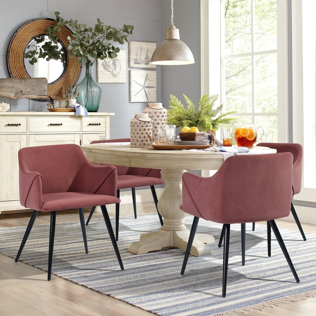 Pink velvet shop dining bench