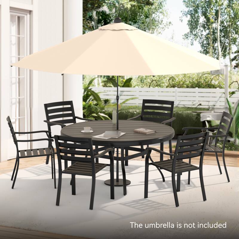 7-Piece Outdoor Patio Dining Set – 6 Stackable Metal Chairs & 52.95-Inch Round Table for Lawn, Garden, Backyard or Deck