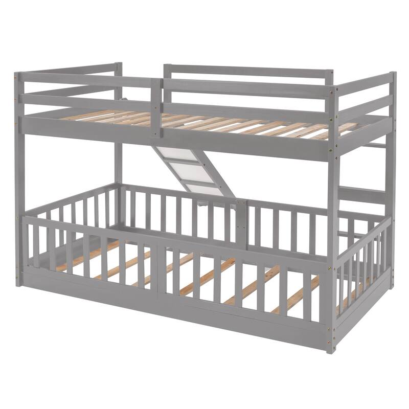 Twin Over Twin Bunk Bed with Slide and Convertible Ladder, Space-Saving Design