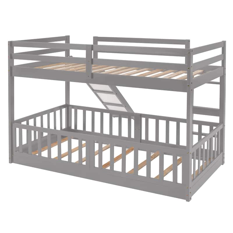 Twin Over Twin Bunk Bed with Slide and Ladder, Gray_Old SKU:LP000009AAE_