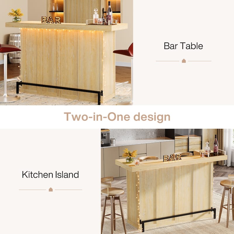 Industrial Wood Bar Table Liquor Cabinet with Wine Glass Holder