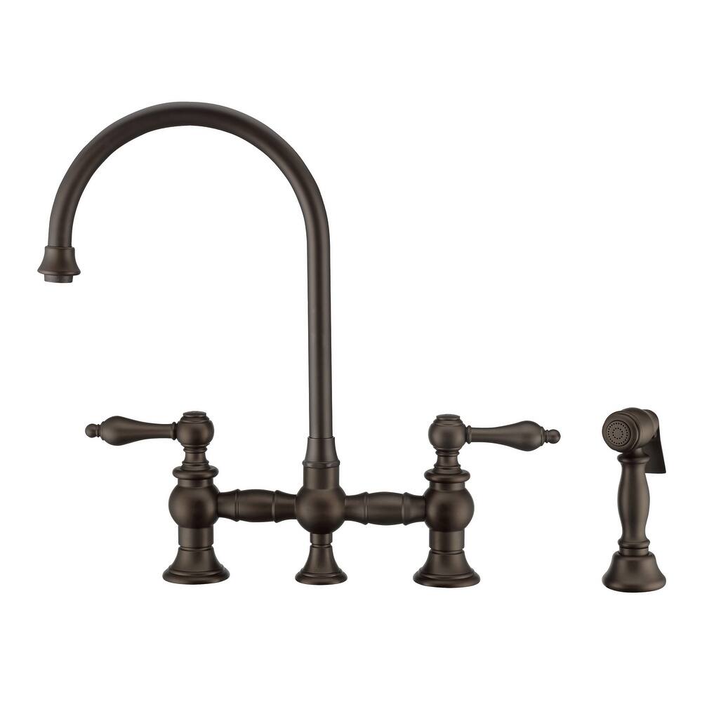 Vintage III Plus Bridge Faucet with Long Gooseneck Swivel Spout, Lever Handles and Solid Metal Side Spray