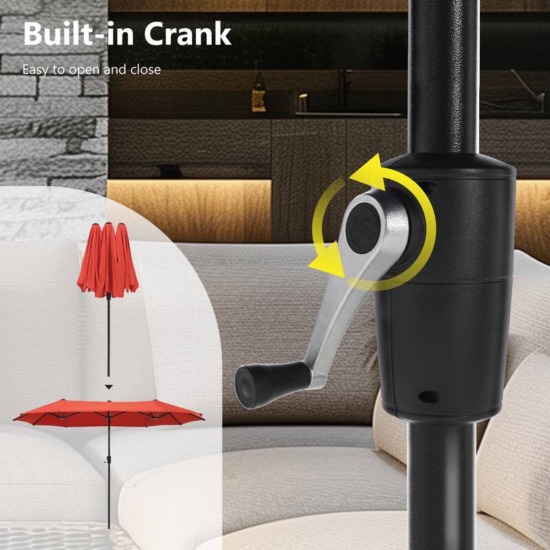 MAISON ARTS 8-Piece Outdoor Dining Set with 13ft Umbrella, Metal Rectangle Table & 6 Stackable Chairs