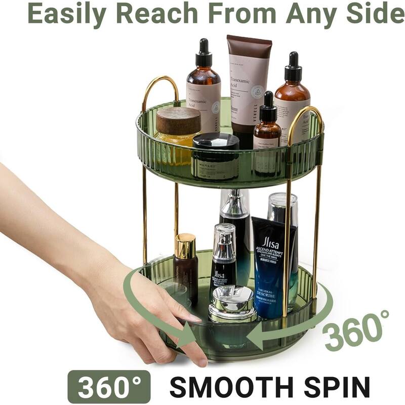 360 Rotating Makeup Organizer for Vanity,2 Tier Large Capacity Cosmetics Skincare Organizers - 9"D x 9"W x 18"H