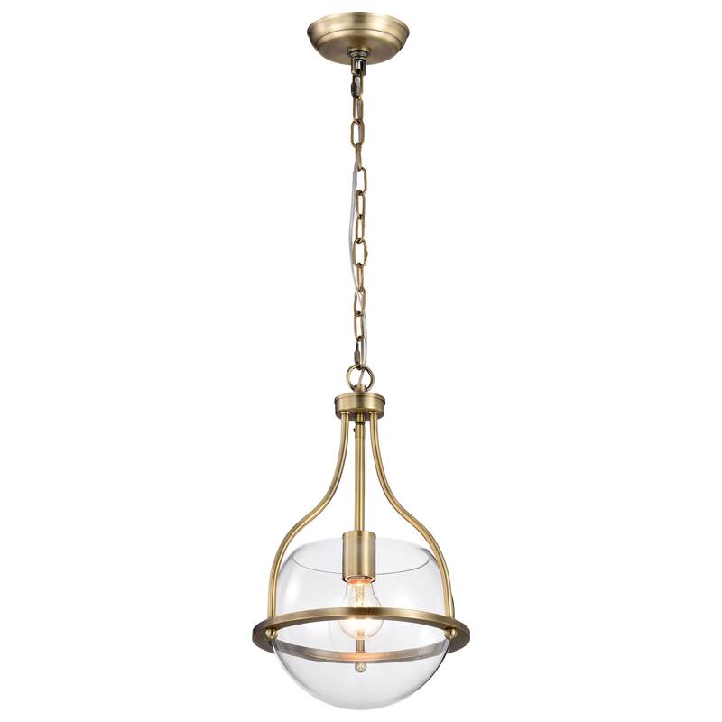 Amado 1 Light Pendant - 10 Inches - Vintage Brass Finish - Clear Glass - Vintage Brass