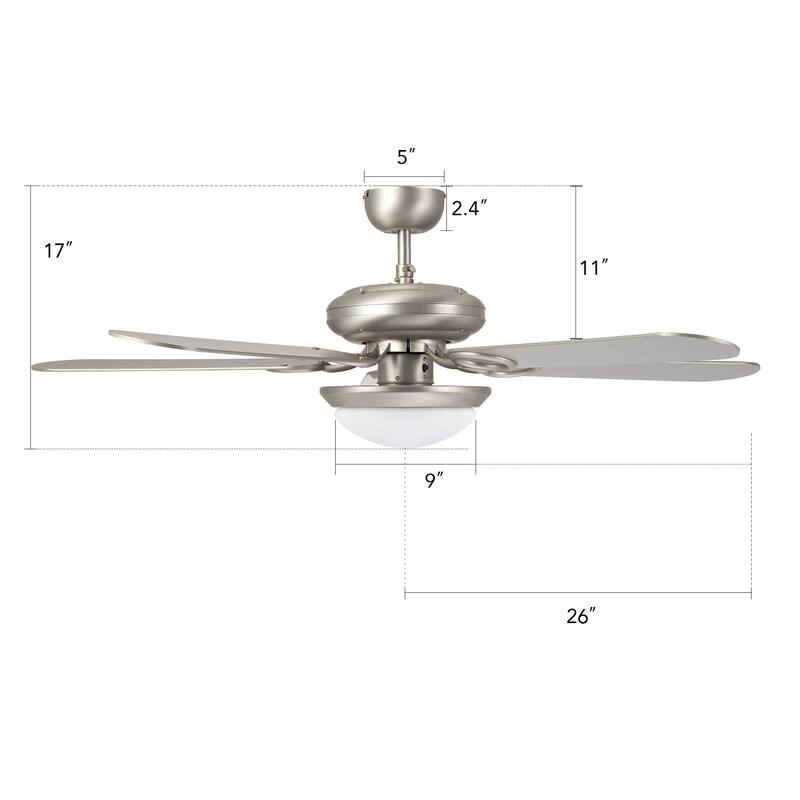 CO-Z 52" 5-Blade Reversible Ceiling Fan with LED Light and Remote