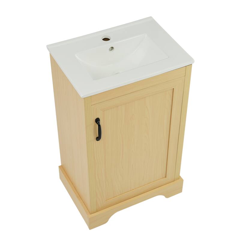 Roomfitters 20" Bathroom Vanity with Sink Soft Closing Door Storage Rack and Adjustable Shelf MDF Cabinet, Wood