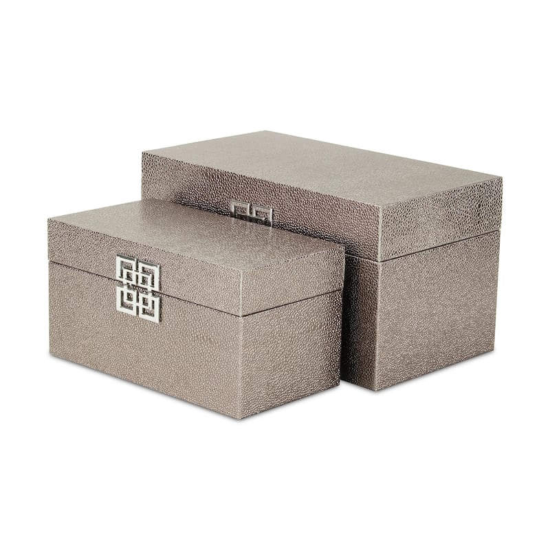 Set of 2 Gray Rectangular Double Happiness Shagreen Boxes 12"