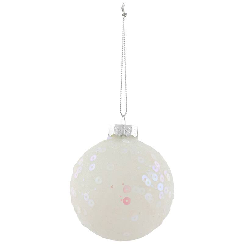 Frosted Sequined Christmas Ball Glass Ornaments - 2.75" (70mm) - White - 4ct